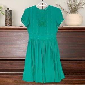 Asos - Embroidered, Emerald Green, Short-Sleeve Dress, Size 6
